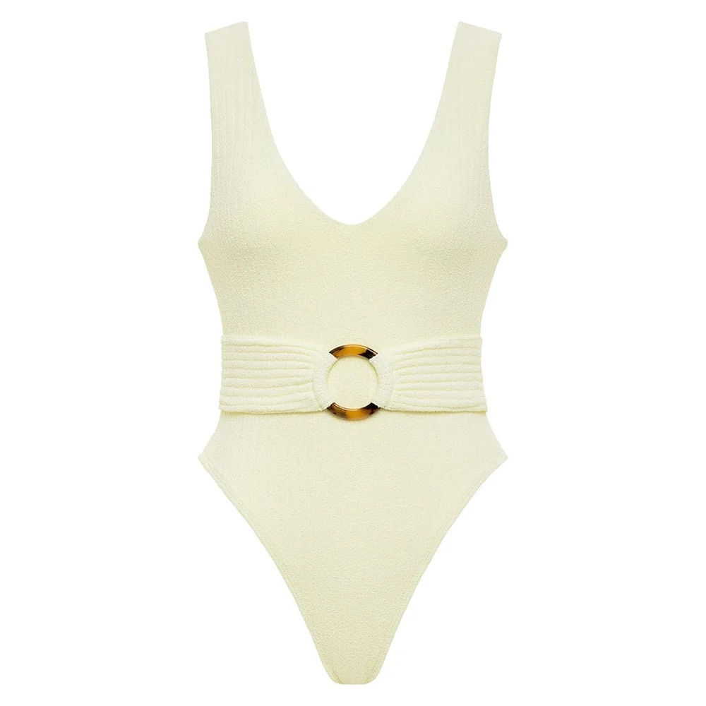 Montce Kim ribbed belted one piece swimsuit